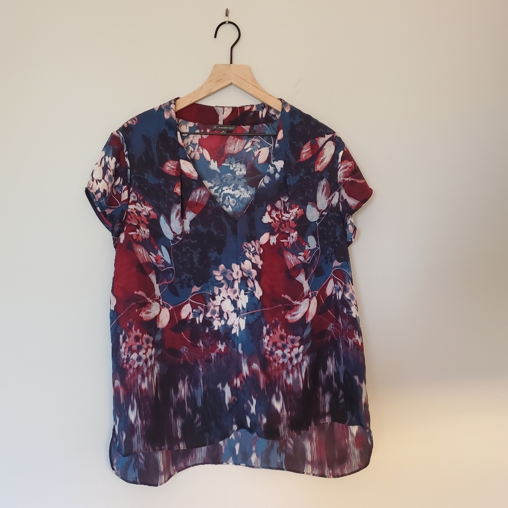 Adrianna Papell Floral Print Short Sleeve Blouse